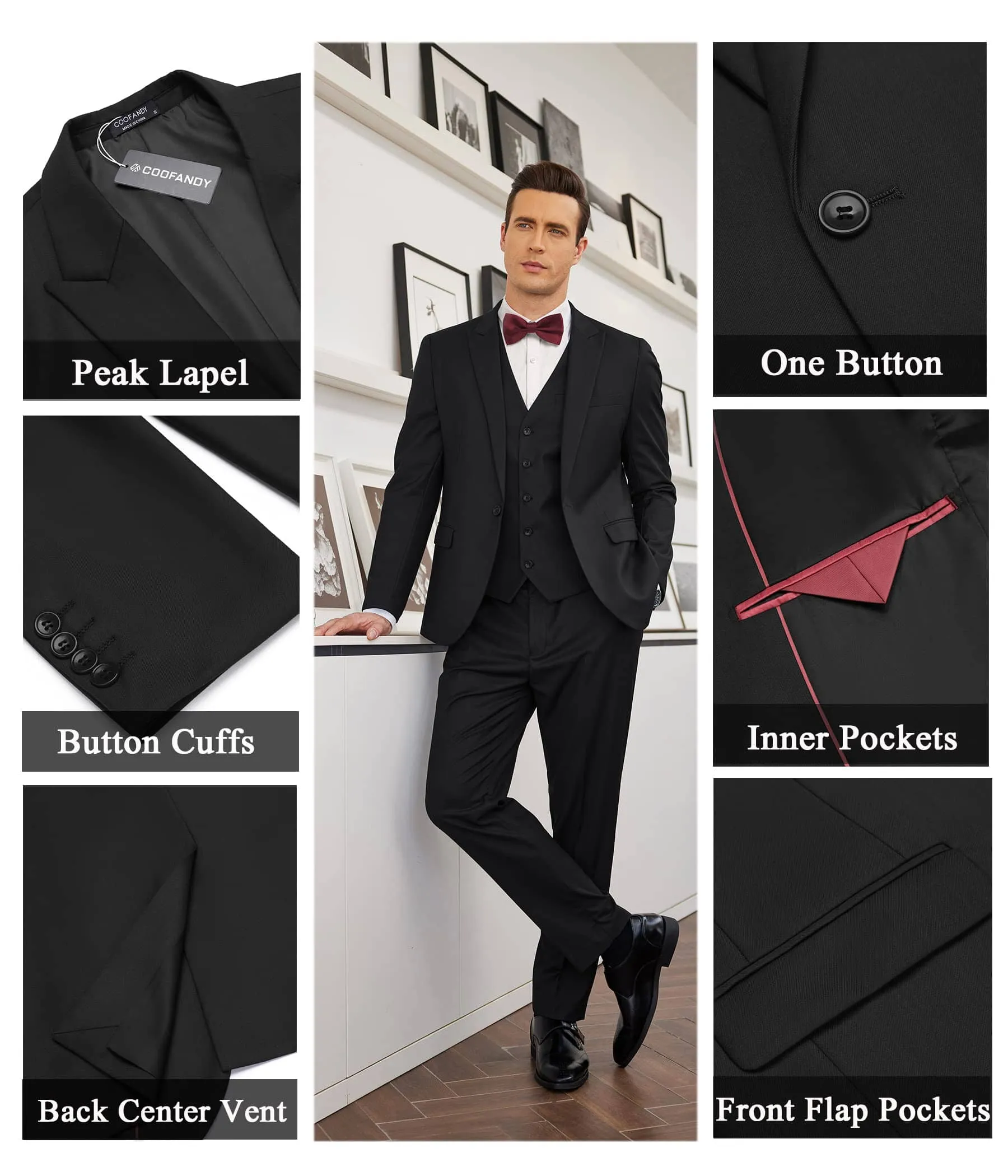 3 Piece Suits Set Tuxedo Prom Blazer Vest Pants Set (US Only)