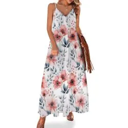 Apricot and Grey Floral Spaghetti Strap Ankle-Length Dress Long dress