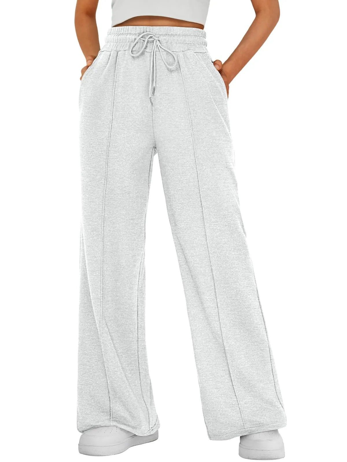 AUTOMET Womens Wide Leg Sweatpants Flare Lightweight Baggy Straight Leg Pants Oversized Joggers Fall Fashion 2025 Light Gray L