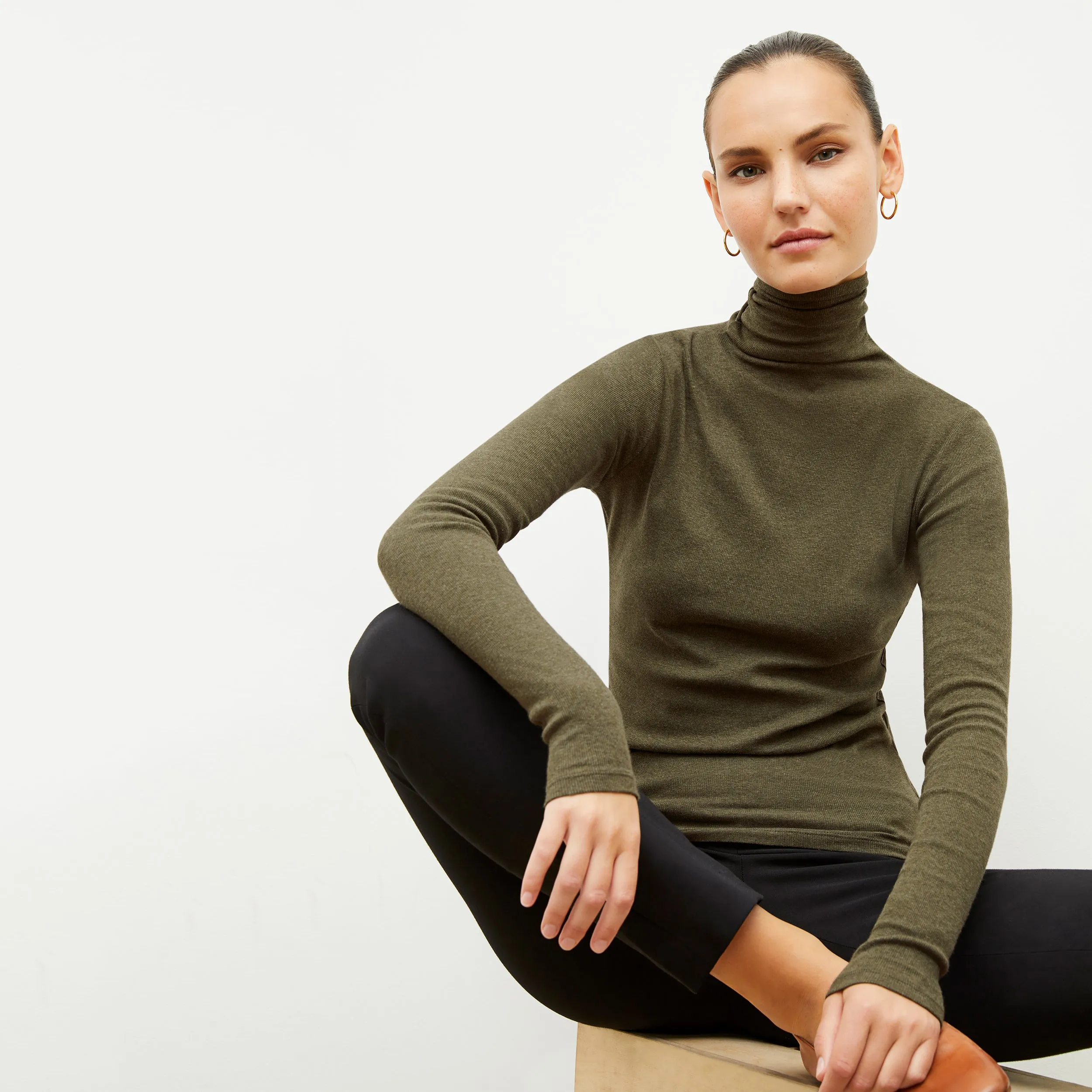 Axam Layering Turtleneck - Ribbed Pima Cotton :: Army Melange