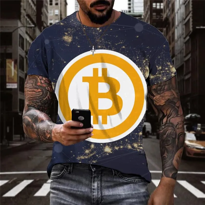 Bitcoin T-shirt Men Galaxy Shirt Print Nebula Funny T shirts Retro T-shirts 3d