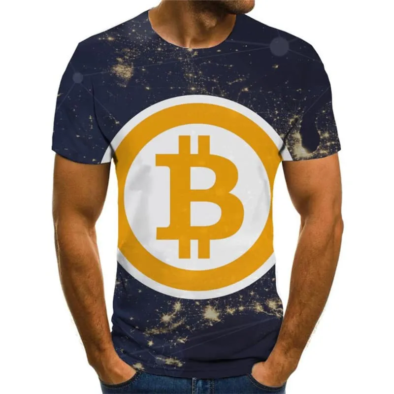 Bitcoin T-shirt Men Galaxy Shirt Print Nebula Funny T shirts Retro T-shirts 3d