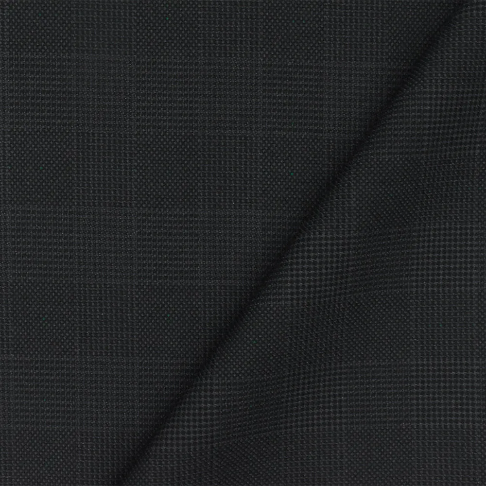 Black-Gray-Green Plaid Poly-Wool Woven Suiting Fabric