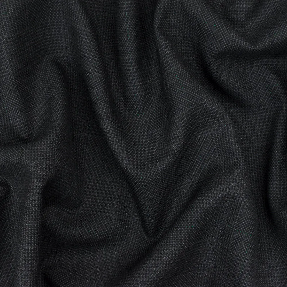 Black-Gray-Green Plaid Poly-Wool Woven Suiting Fabric