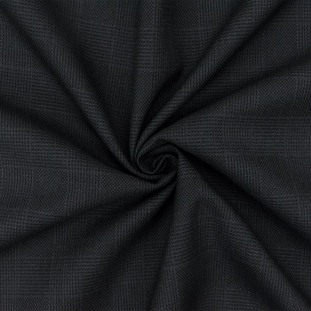 Black-Gray-Green Plaid Poly-Wool Woven Suiting Fabric