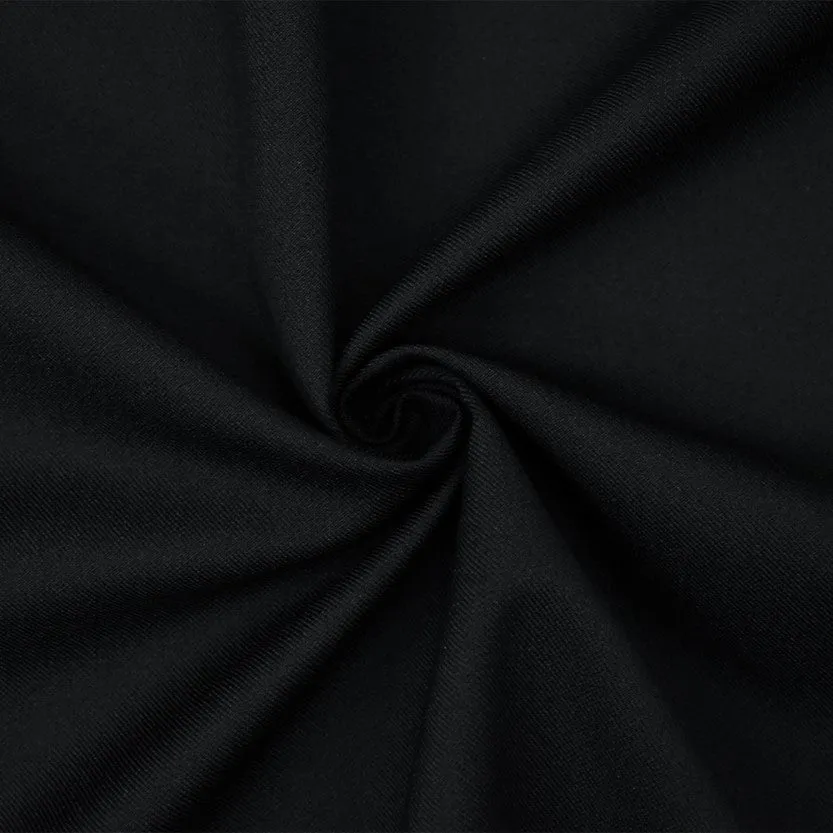 Black Poly-Wool Solid Twill Suiting Woven Fabric