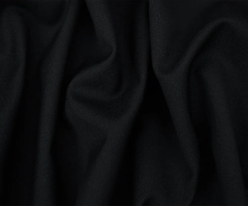 Black Poly-Wool Solid Twill Suiting Woven Fabric