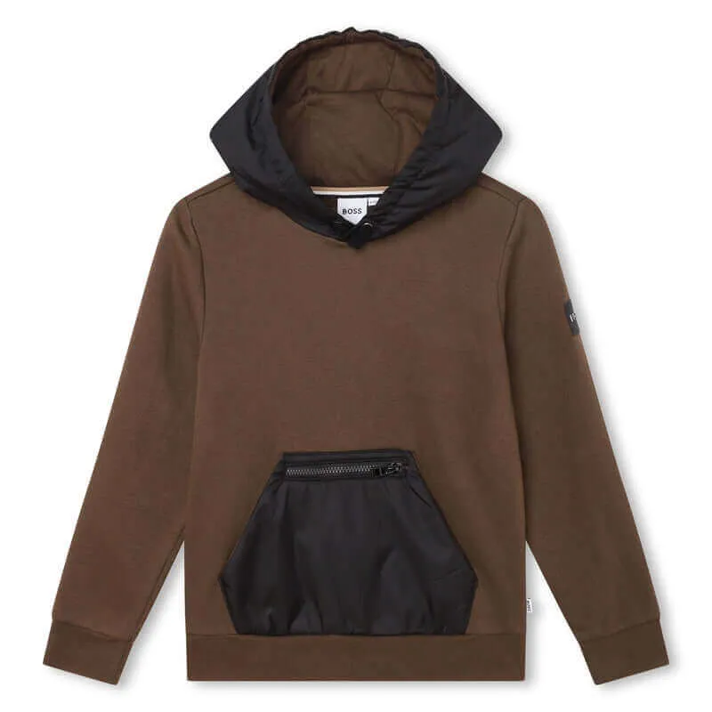 Boys Khaki Pocket Hoodie