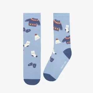 Chaussettes bleues avec motif automnal, adulte || Blue socks with autumnal all over print, adult