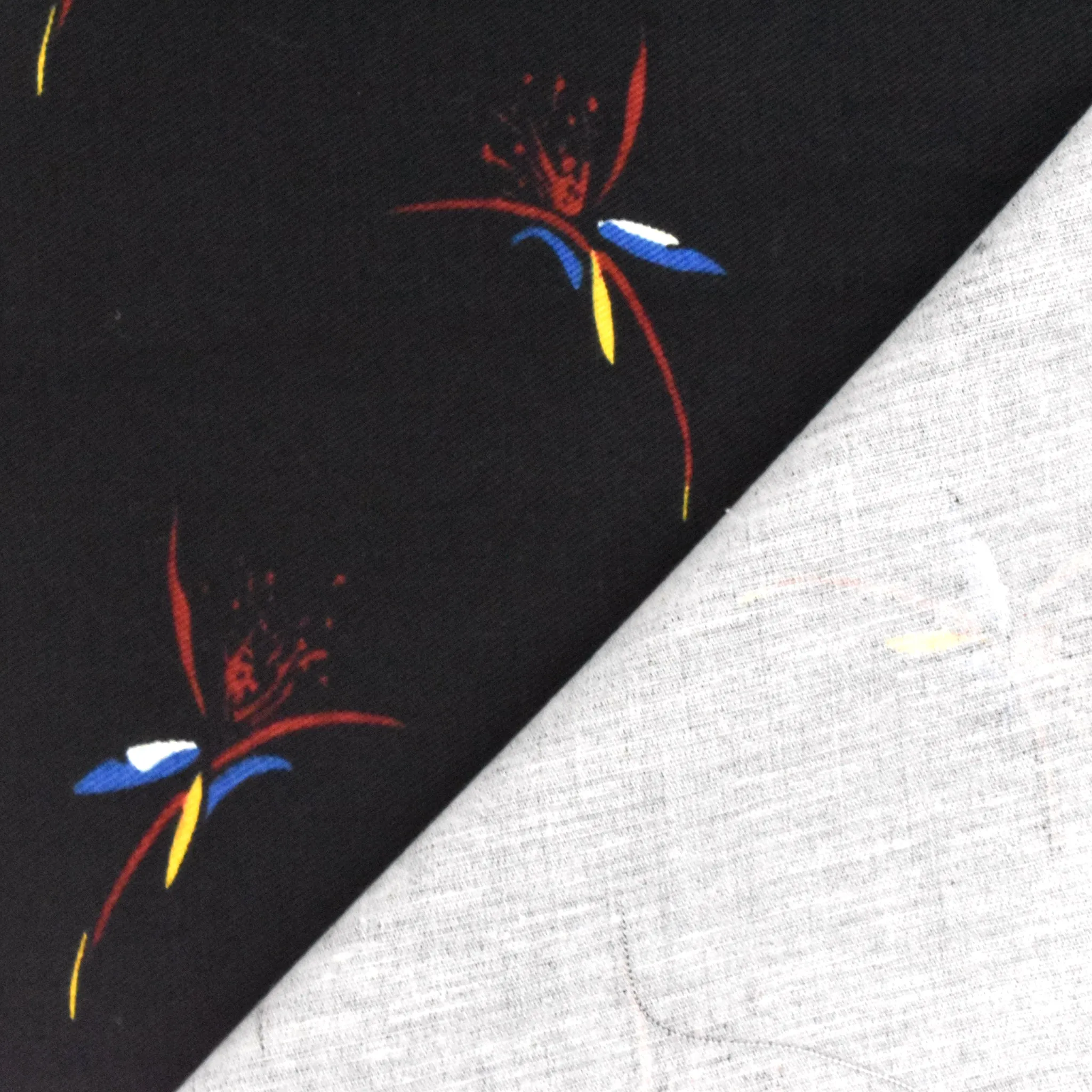 Classic Black-Multi Abstract Floral Printed Chino Twill Fabric