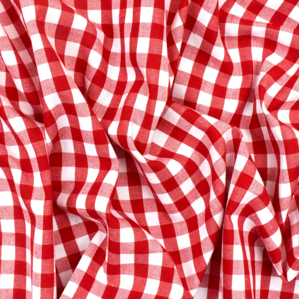 Classic Red-White Check Polyester Gingham Woven Fabric