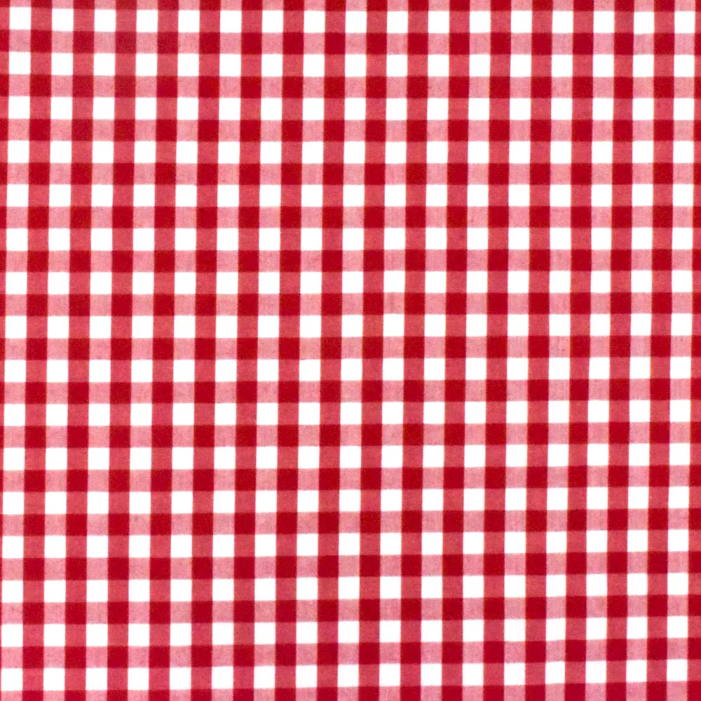 Classic Red-White Check Polyester Gingham Woven Fabric