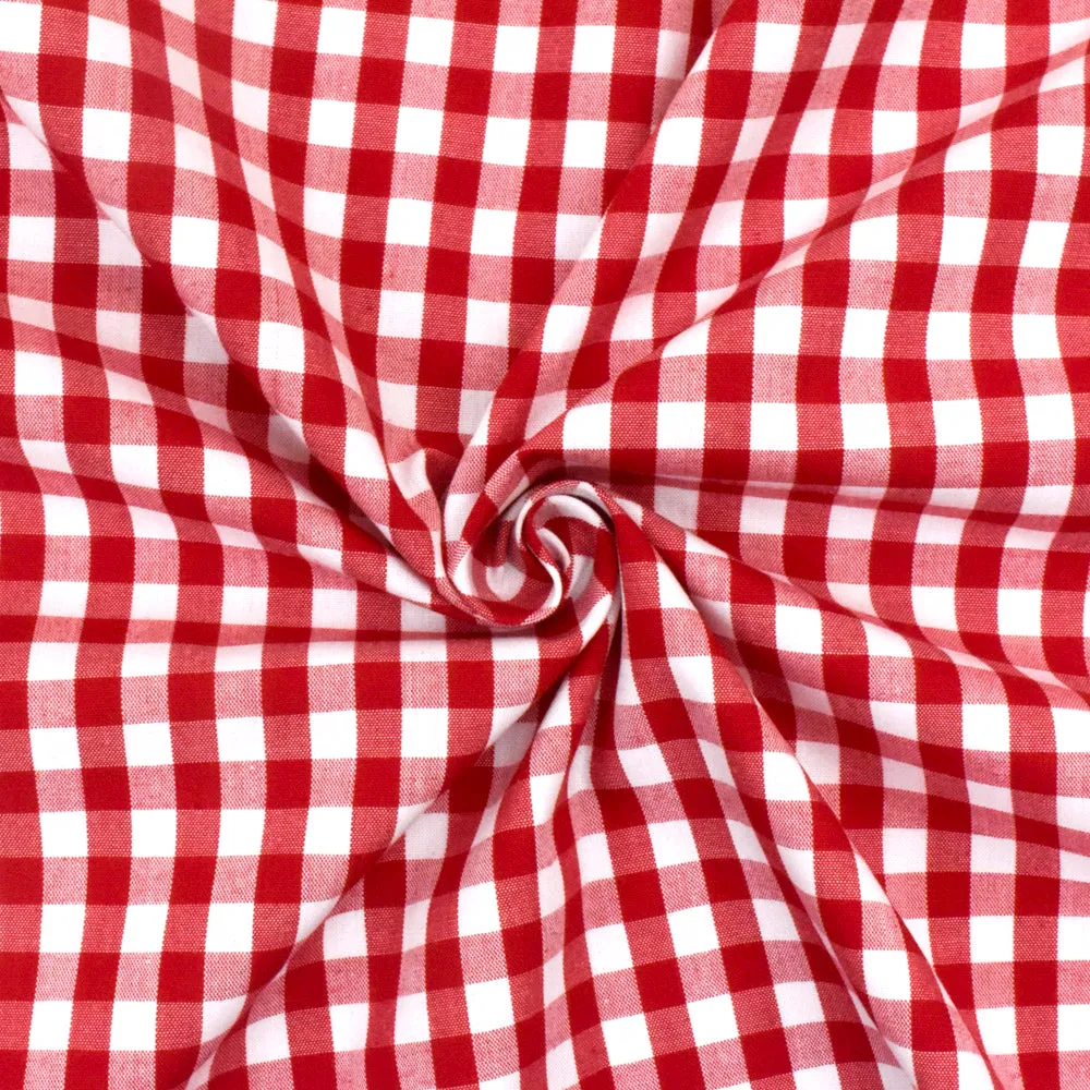 Classic Red-White Check Polyester Gingham Woven Fabric