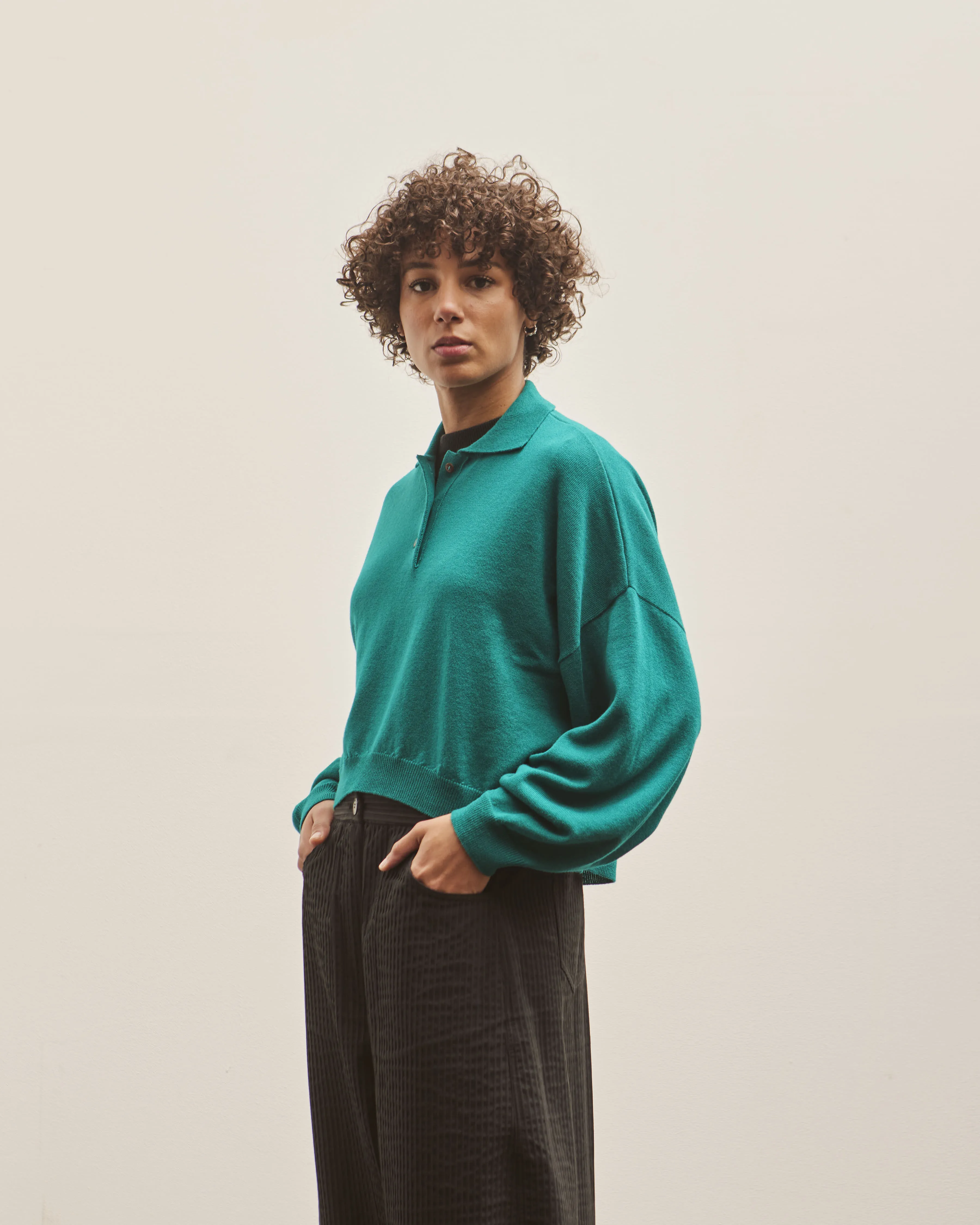 Cordera Merino Wool Polo Sweater, Teal Green