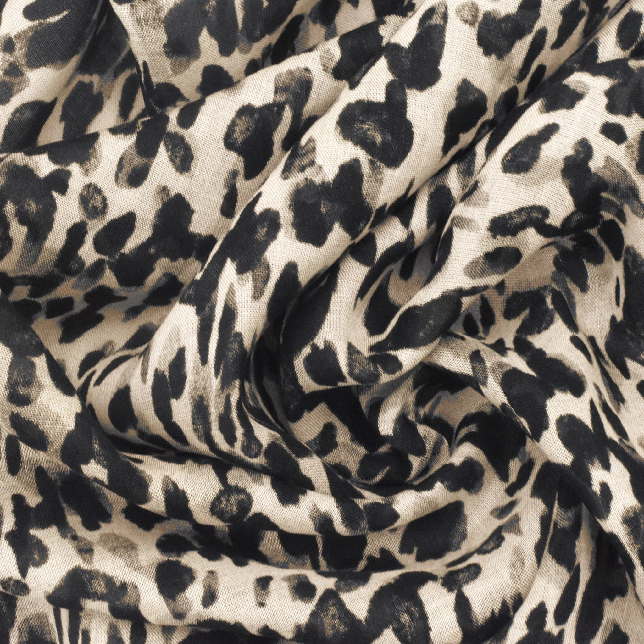 Cream Beige-Classic Black Leopard Printed Rayon Lawn Fabric