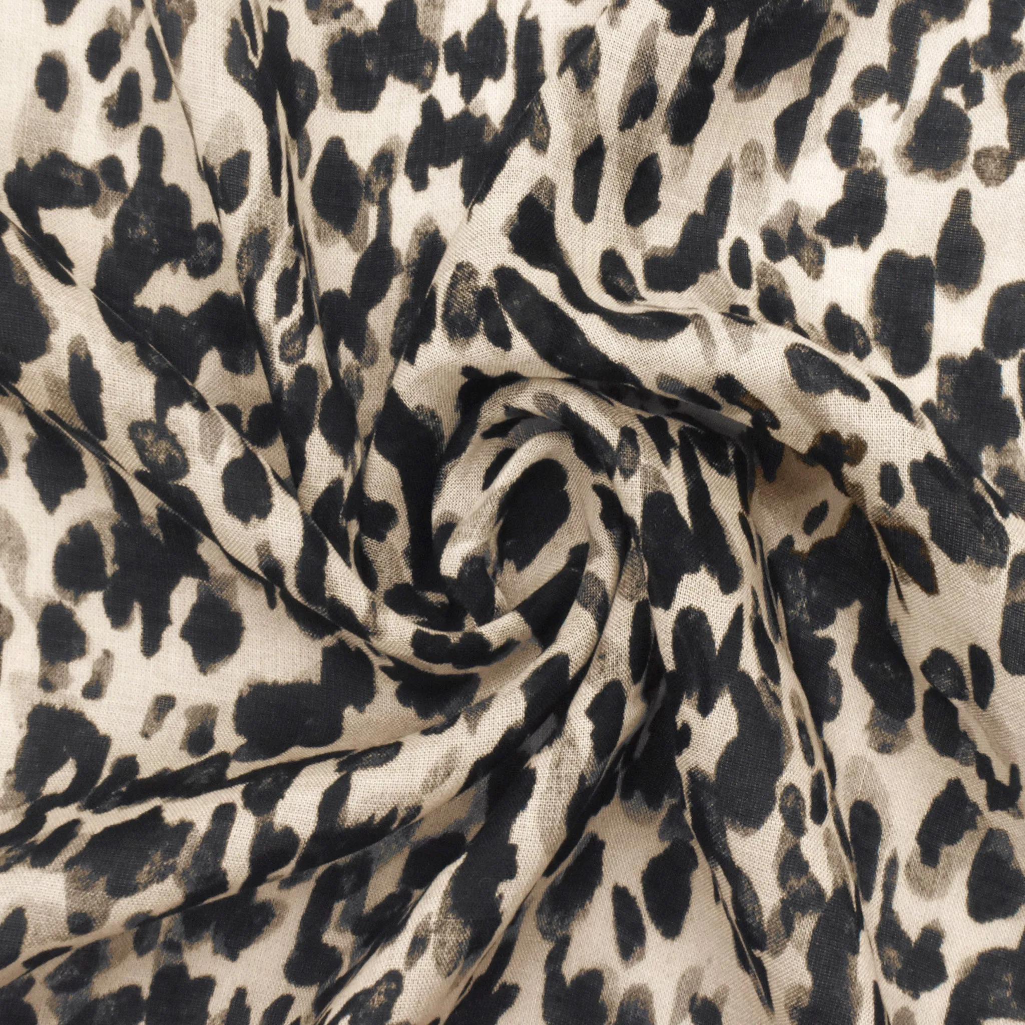 Cream Beige-Classic Black Leopard Printed Rayon Lawn Fabric