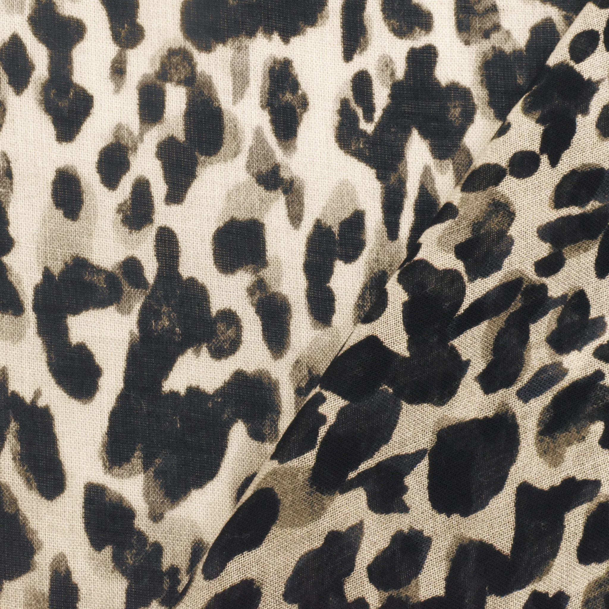 Cream Beige-Classic Black Leopard Printed Rayon Lawn Fabric