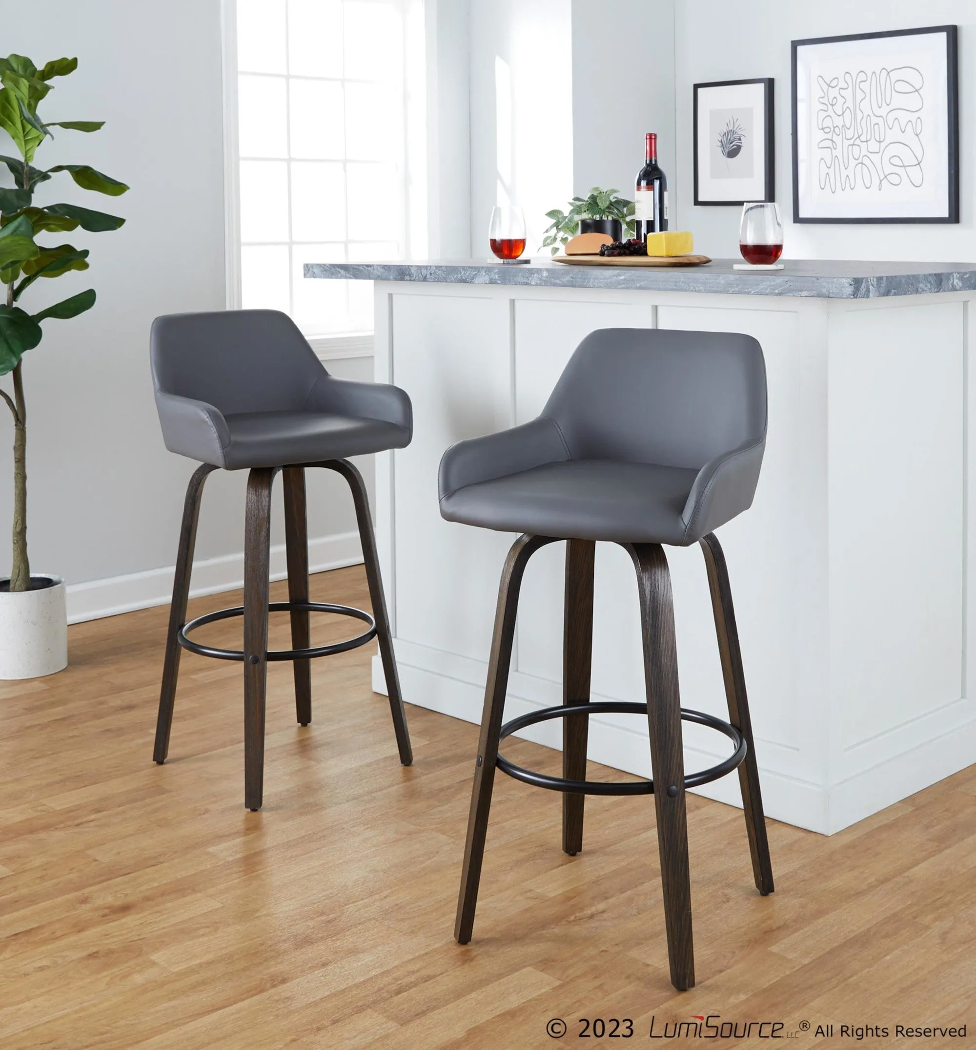 Daniella 30" Fixed-Height Barstool - Set of 2 By LumiSource - B30-DNLAPU-GRTZQ2 BNCAM2