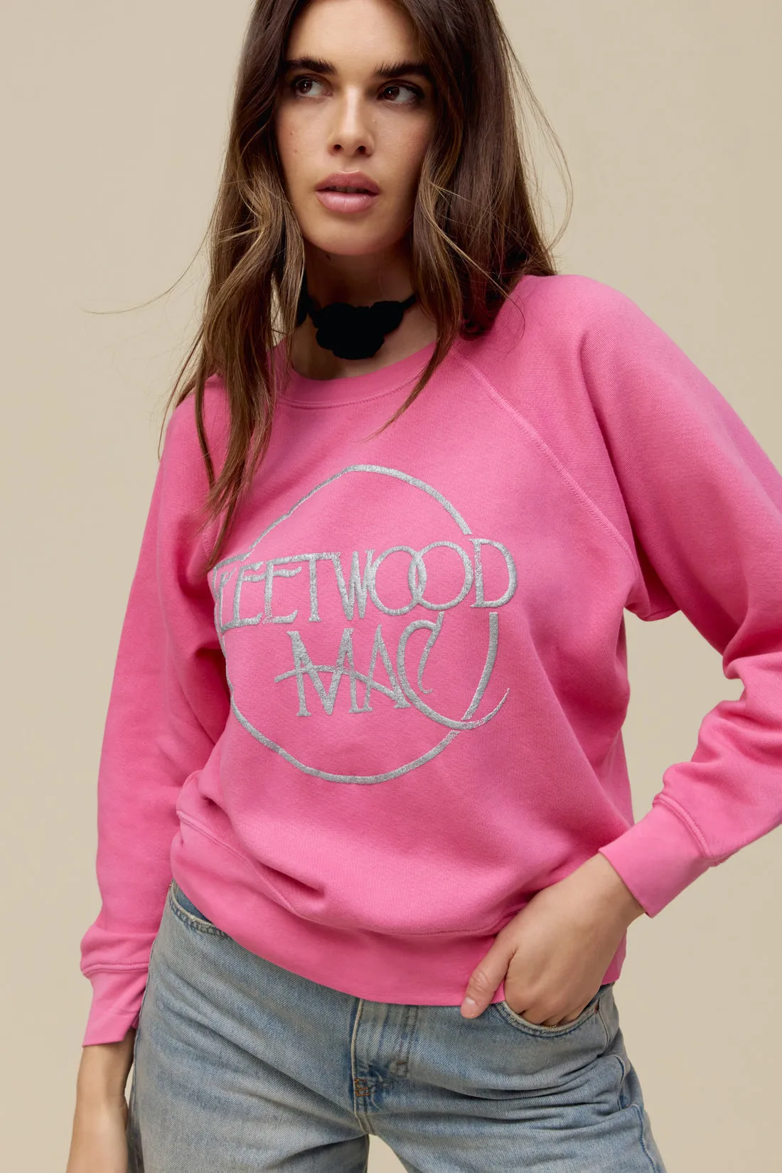 Daydreamer LA Fleetwood Mac Circle Logo Raglan Crewneck in Pink Rogue