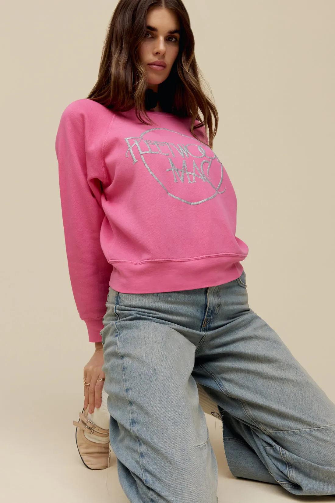 Daydreamer LA Fleetwood Mac Circle Logo Raglan Crewneck in Pink Rogue