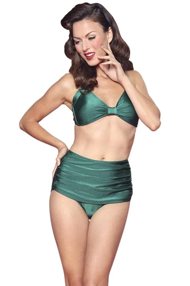 Esther Williams Retro High Waisted Solid Two-Piece Swimsuit Bottom - Green