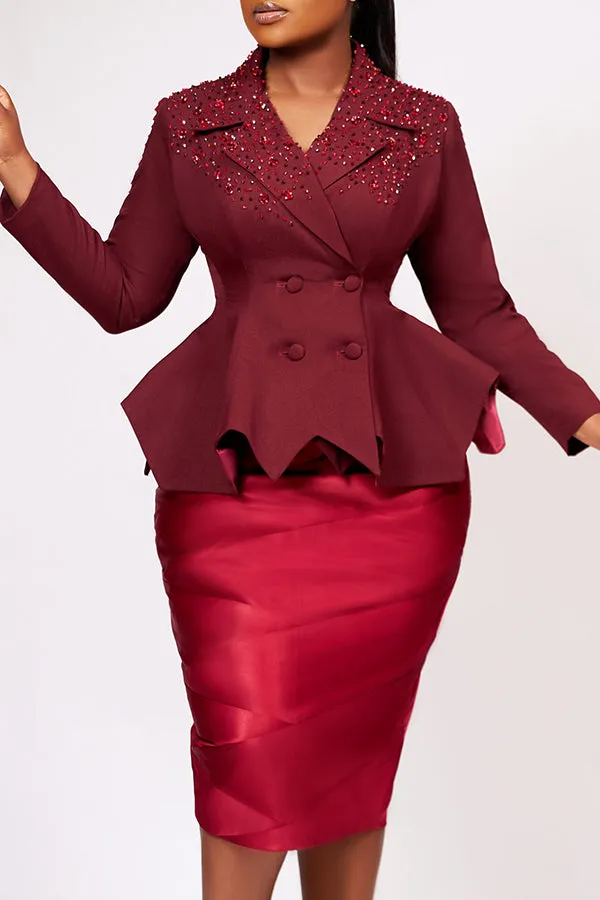 Fashion Colored Diamond Blazer & Skirt Set