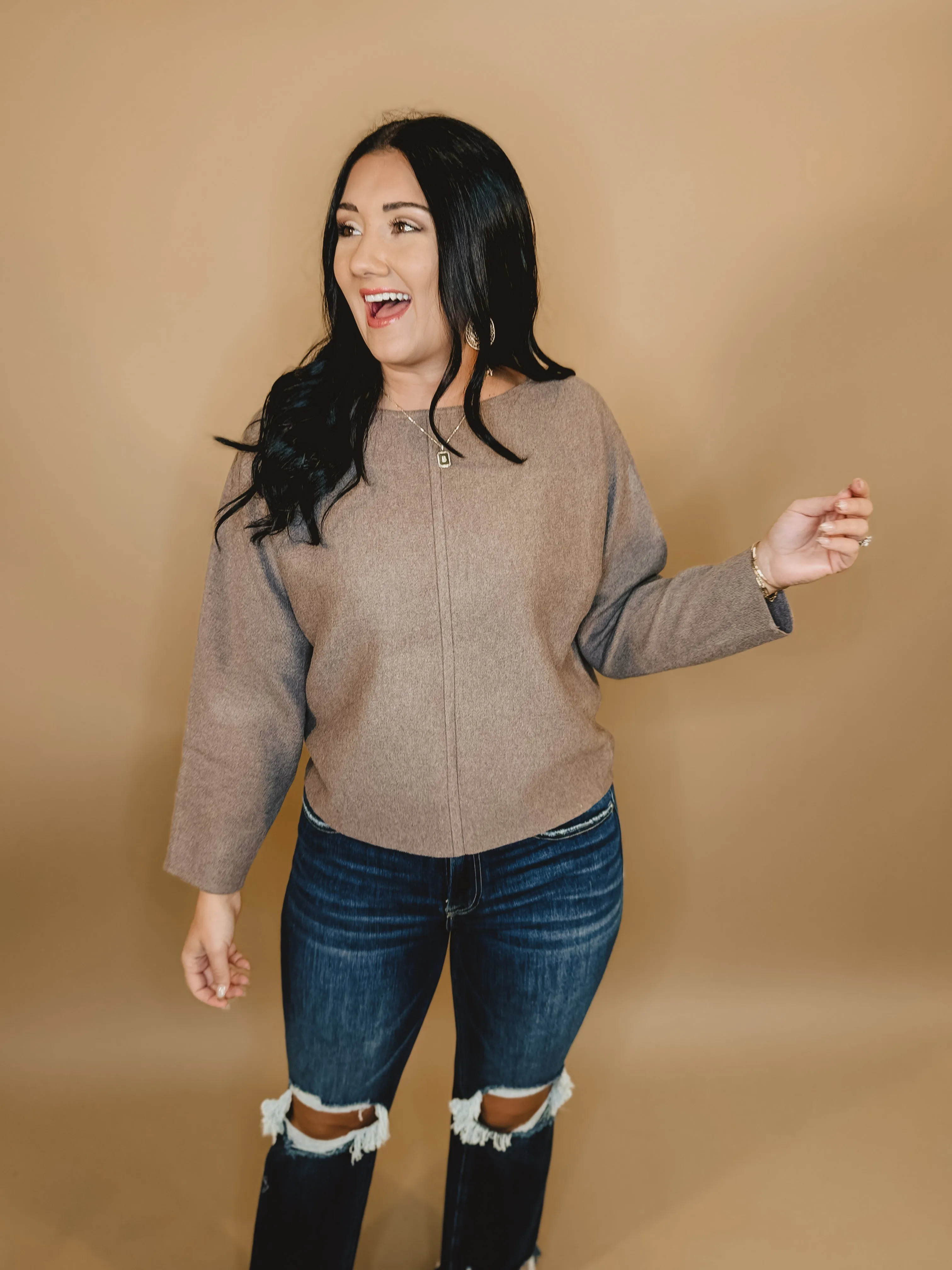 Front Seam Knit Sweater - Mocha