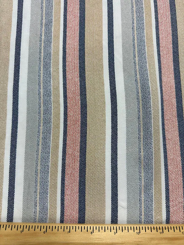 Gold Multi Stripe Print Rayon Challis Fabric