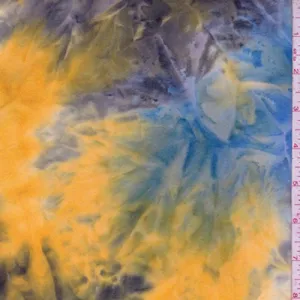 Gold/Aqua/Navy Tie Dye Double Brushed Jersey Knit Fabric