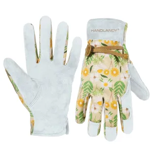 HANDLANDY Gardening Gloves for Women, Breathable Ladies Leather Garden Yard Gloves Best Gift for Gardeners 6298/5191