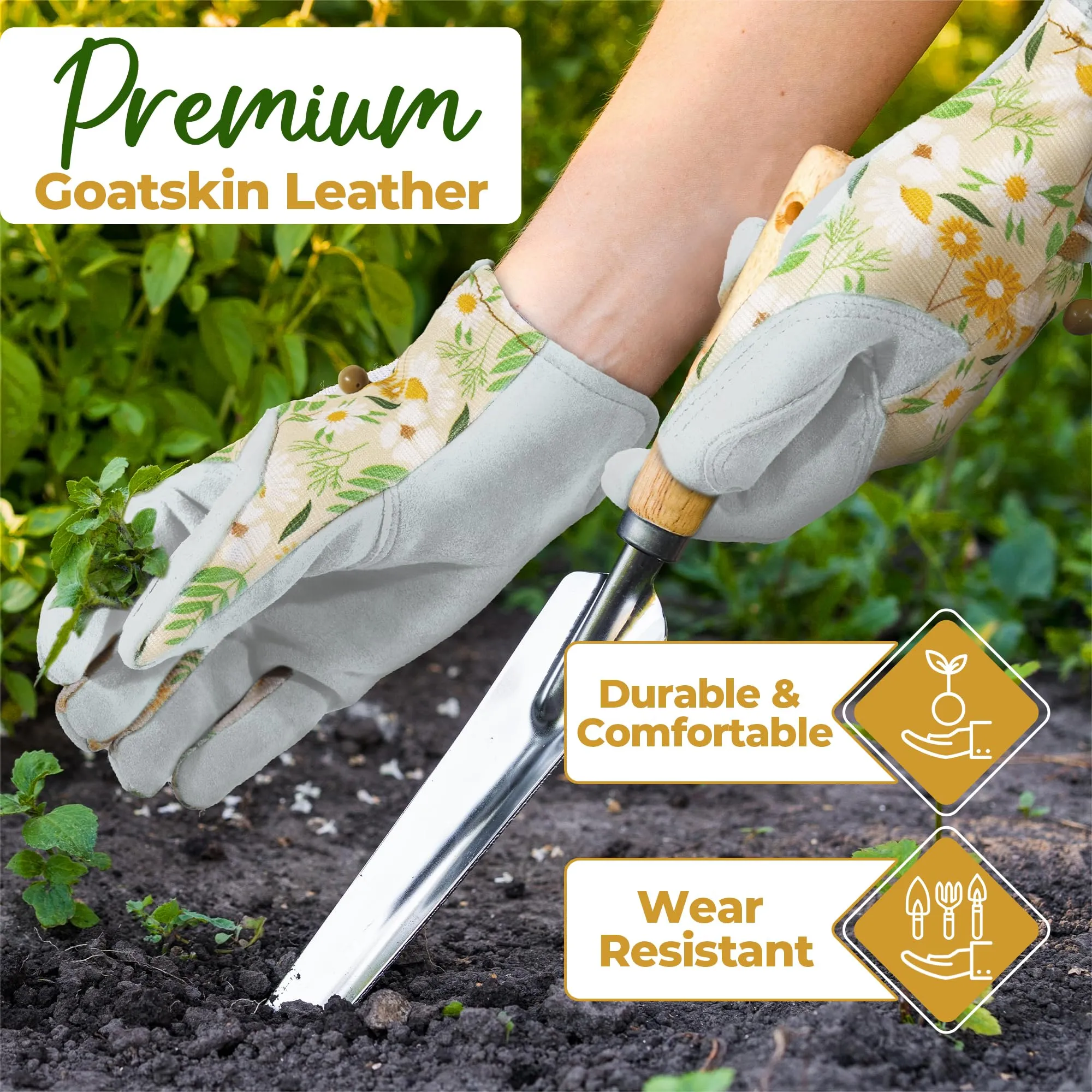 HANDLANDY Gardening Gloves for Women, Breathable Ladies Leather Garden Yard Gloves Best Gift for Gardeners 6298/5191