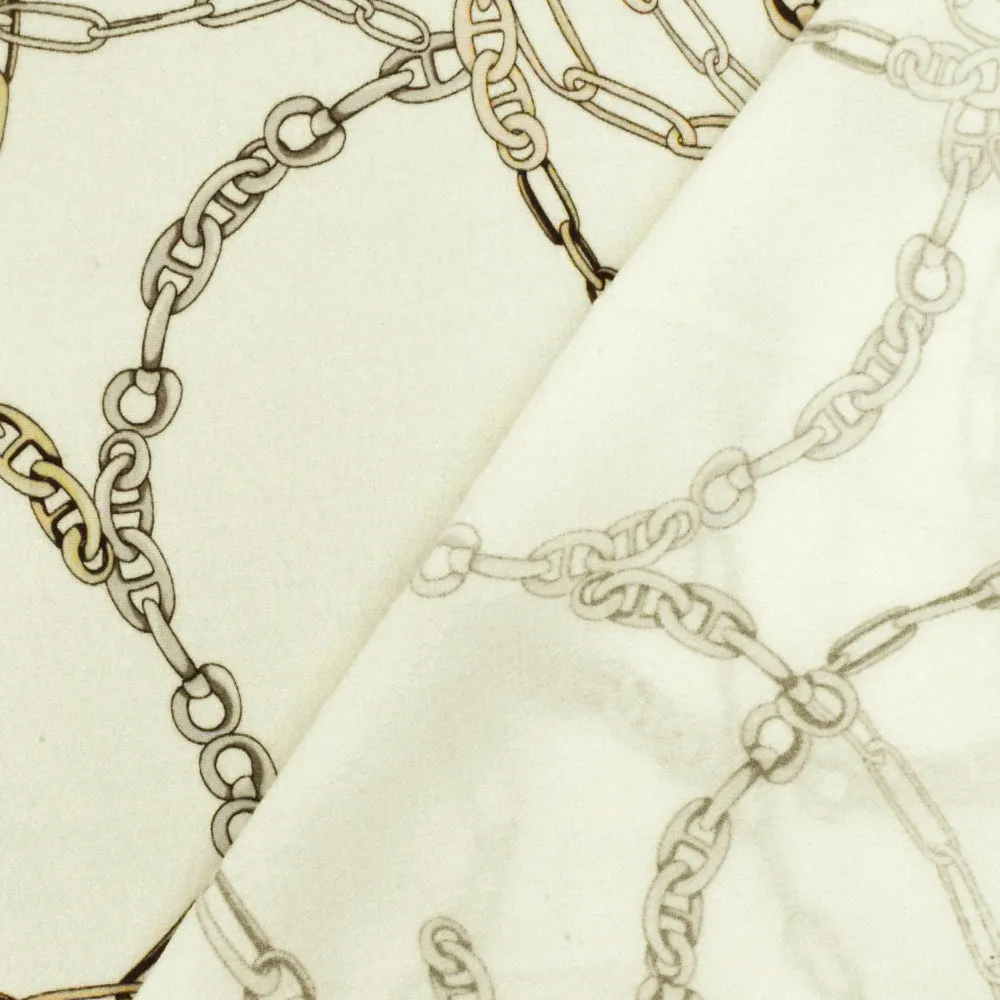 Ivory-Beige-Multi Famous Designer Chain Printed Viscose Crepe Faille Fabric