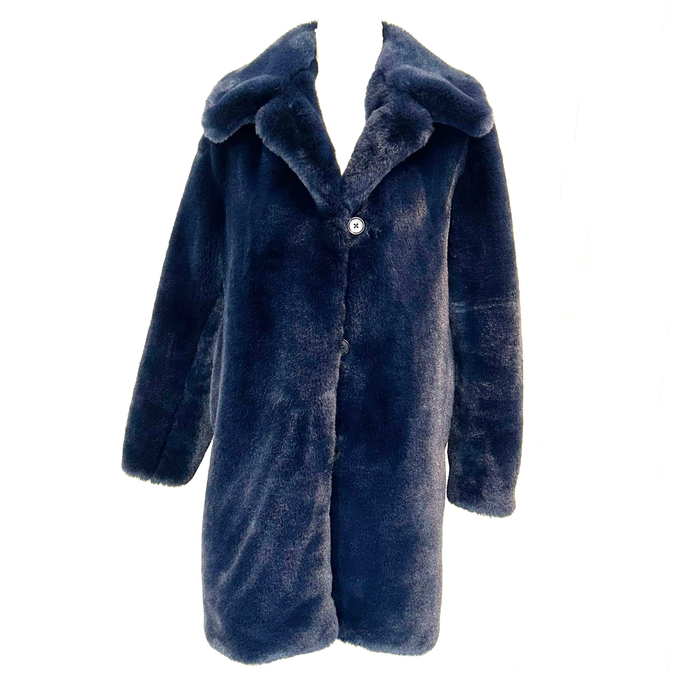 J Crew Navy Faux Fur Teddy Coat M