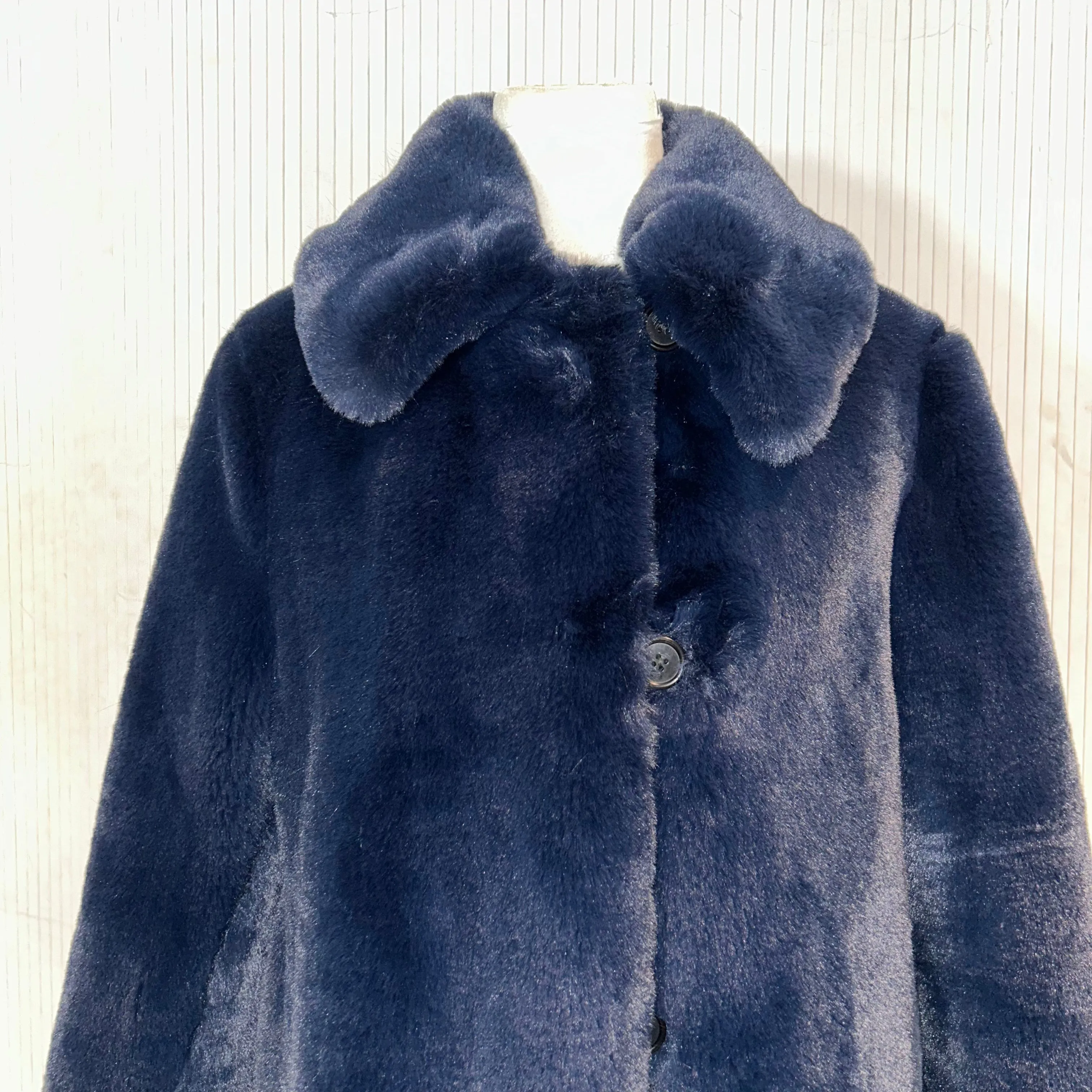 J Crew Navy Faux Fur Teddy Coat M