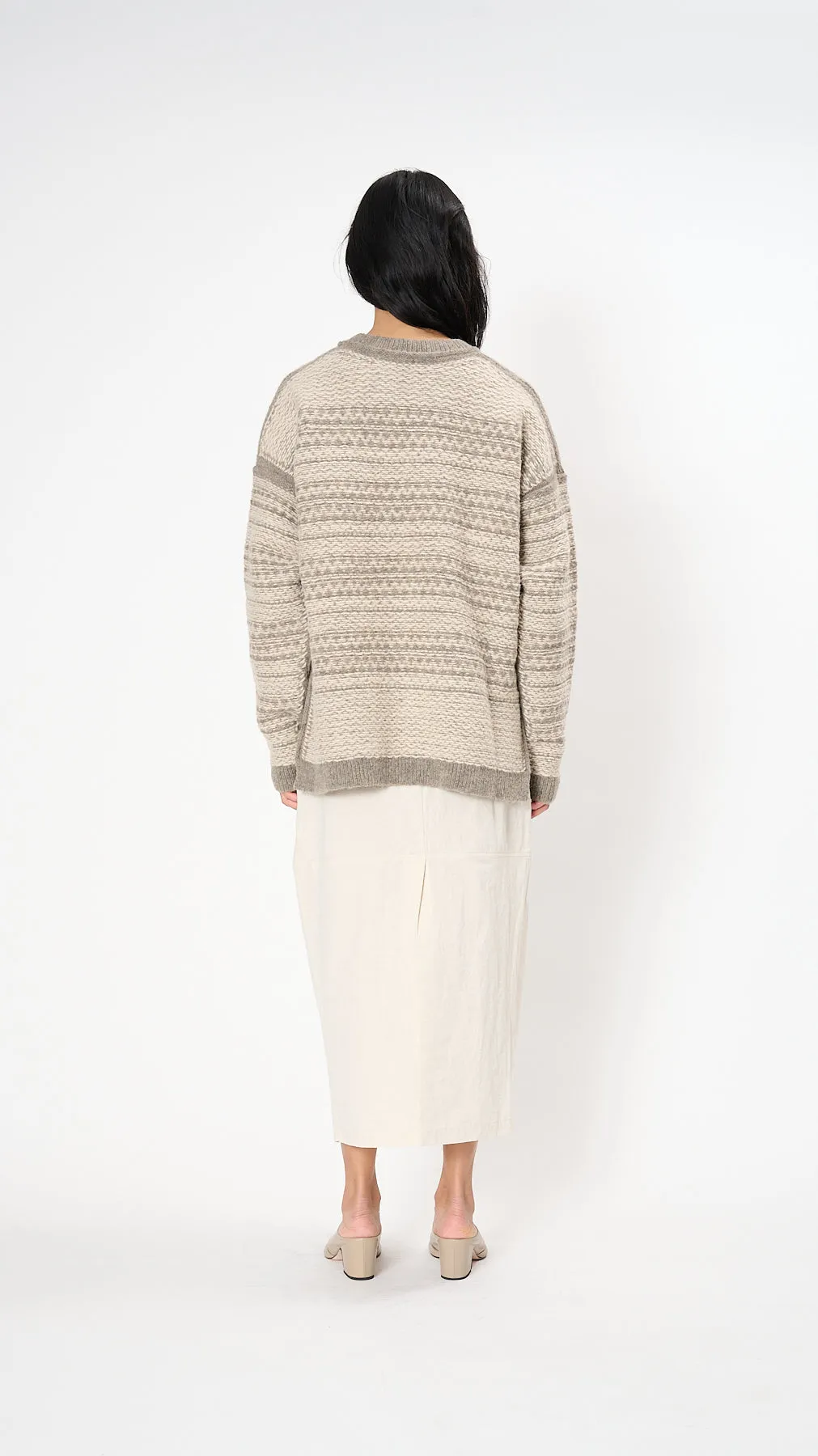 Jacquard Crewneck in Rock / Alabaster