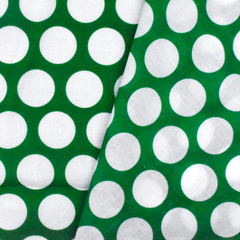 Kelly Green-Ivory Dot Printed Cotton Lawn Woven Fabric