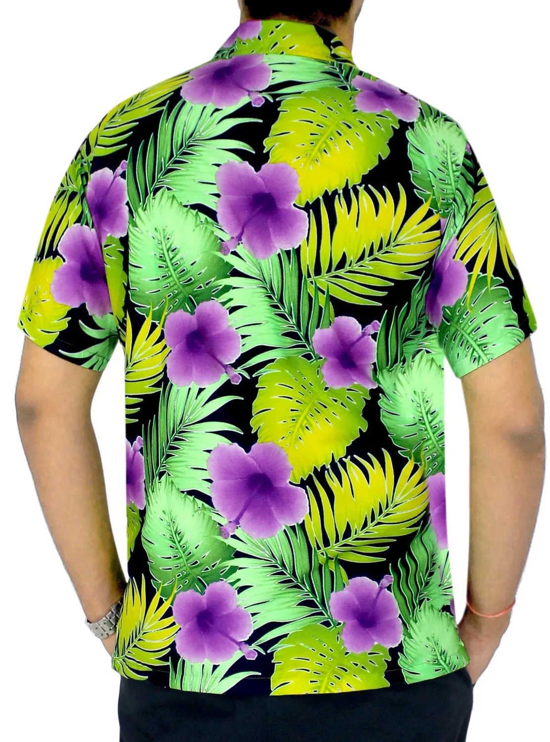 LA LEELA Men Regular Size Beach hawaiian Shirt Aloha Tropical Beach front Pocket Short sleeve Violet