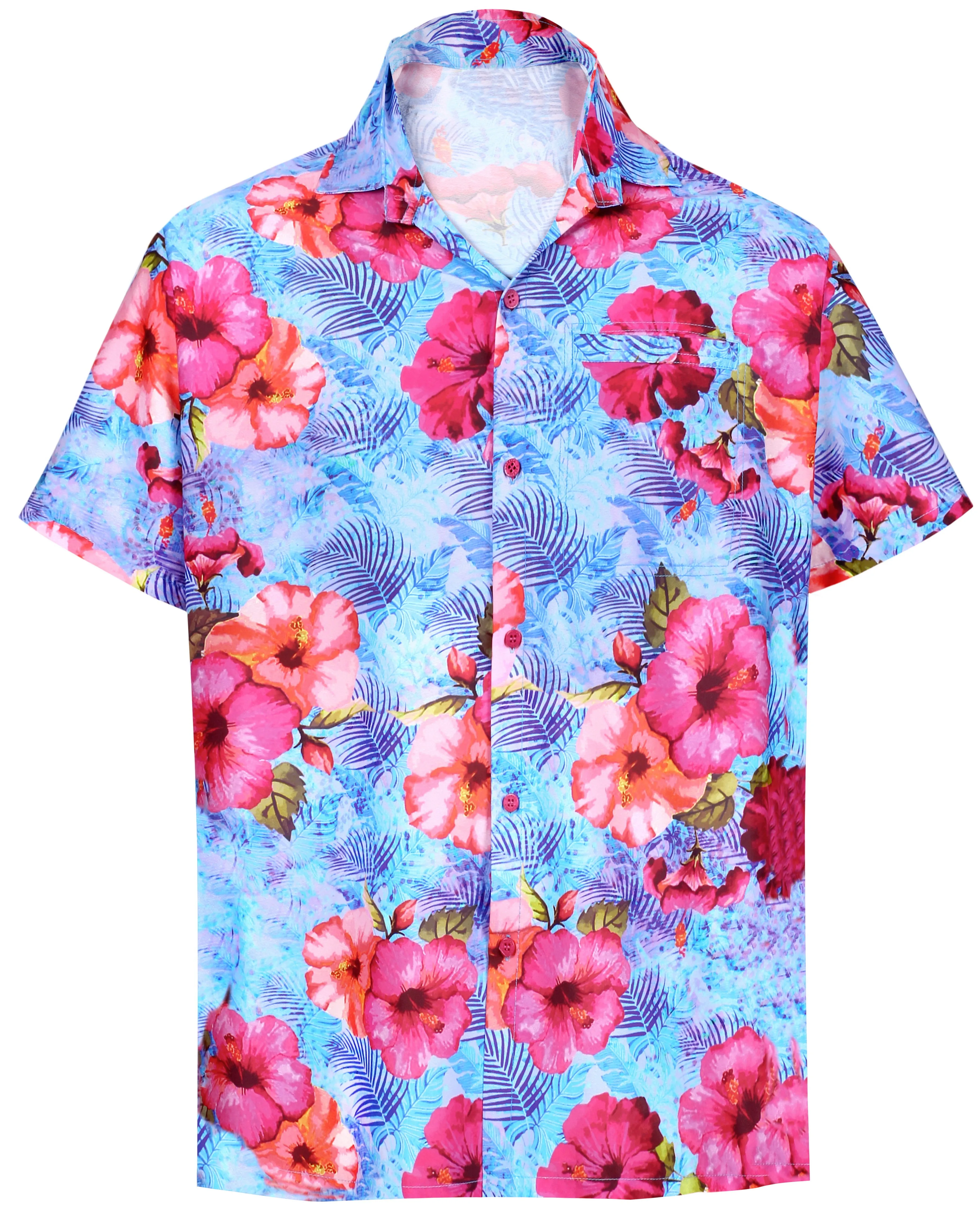 LA LEELA Shirt Casual Button Down Short Sleeve Beach Shirt Men Aloha Pocket shirt Blue_W616