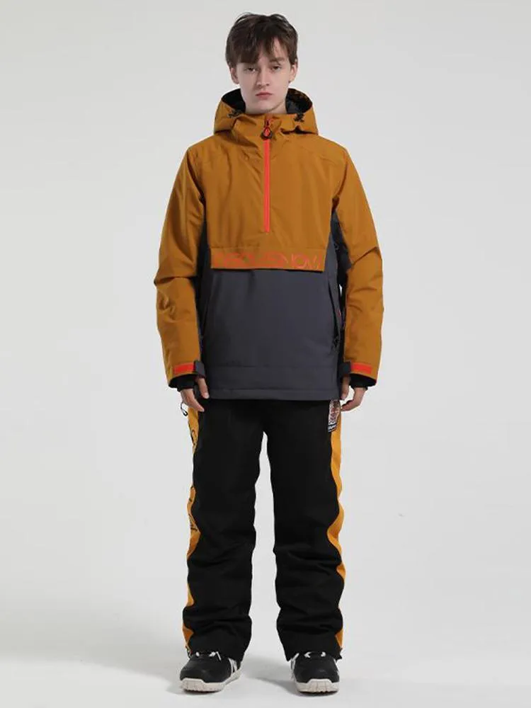 Men's Reflective Letter Block Snowboard Jacket&Pants Set