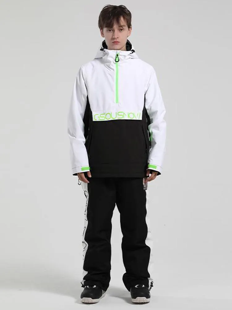 Men's Reflective Letter Block Snowboard Jacket&Pants Set