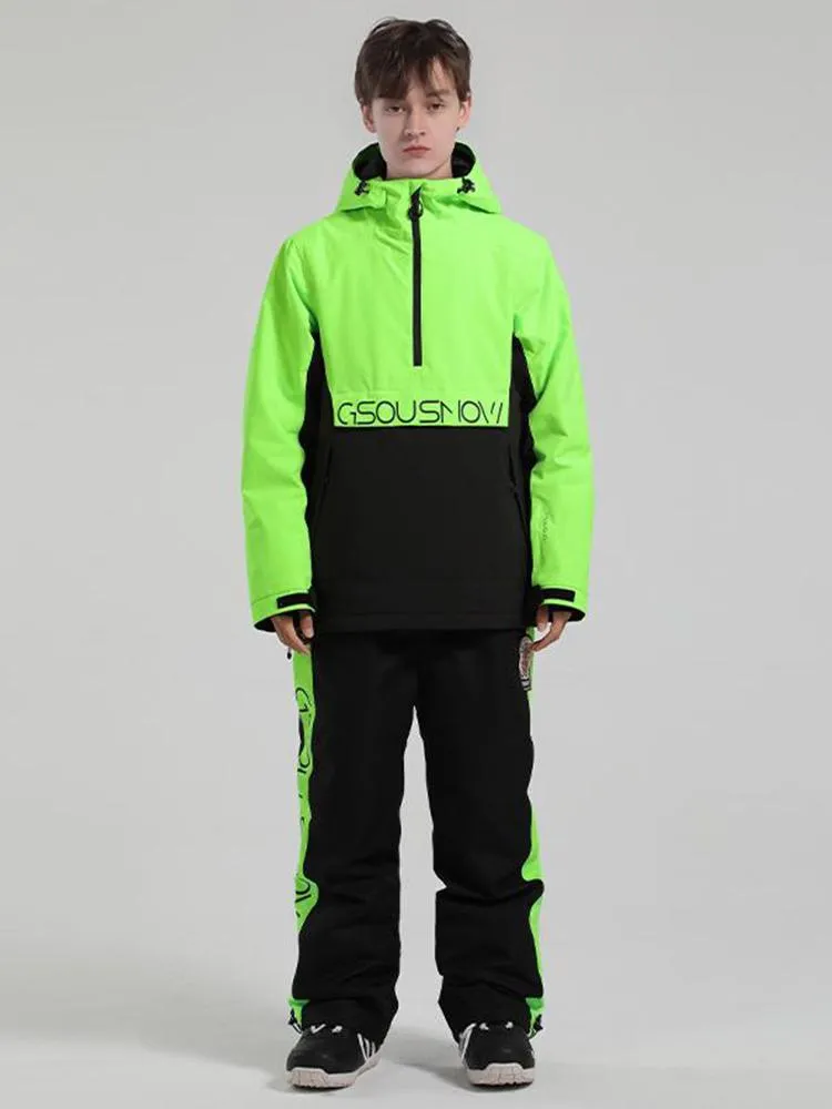 Men's Reflective Letter Block Snowboard Jacket&Pants Set