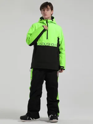 Men's Reflective Letter Block Snowboard Jacket&Pants Set