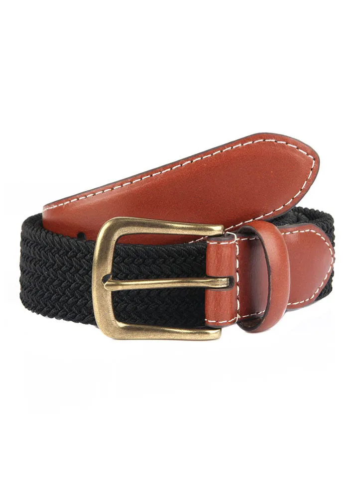 Men's Woven Stretch Belt with Antique Brushed Gold Buckle