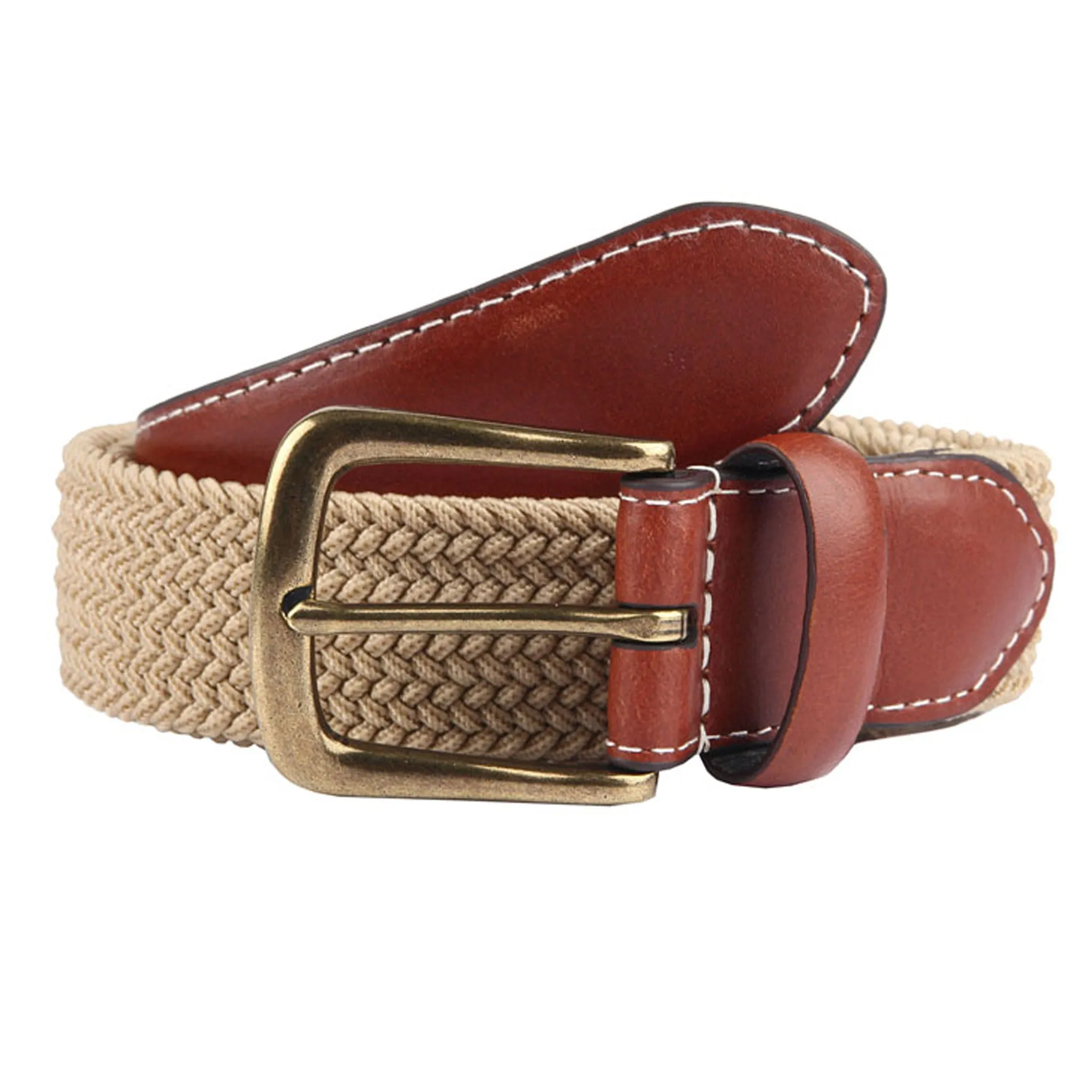 Men's Woven Stretch Belt with Antique Brushed Gold Buckle