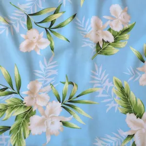 Midnight Baby Blue Hawaiian Rayon Fabric  by the Yard