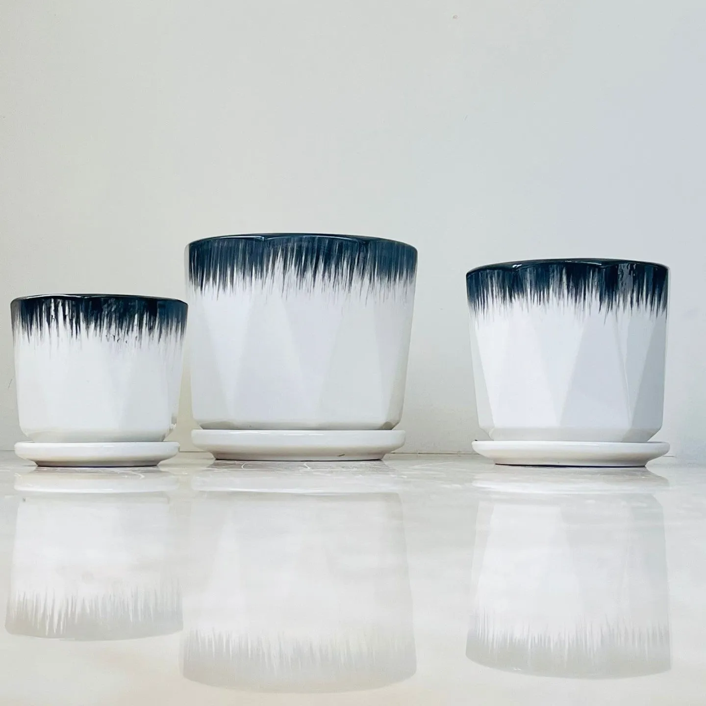 Modern Ombre Ceramic Planter Set Of 3 – Black & White Fade Design