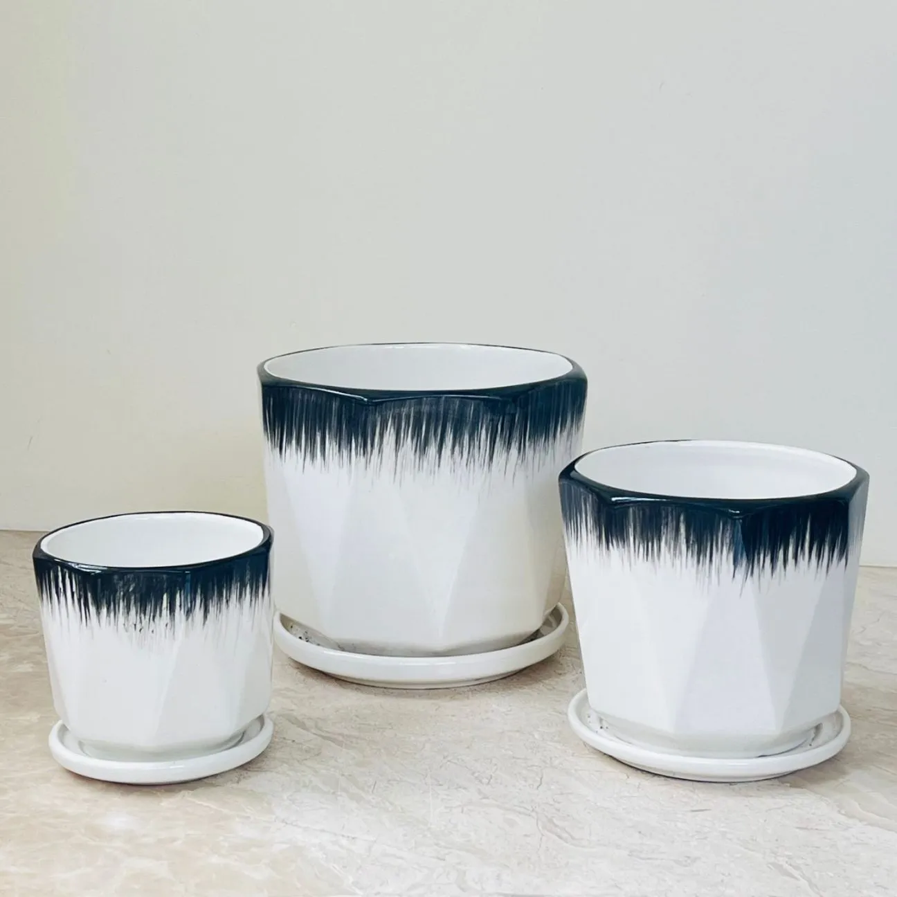 Modern Ombre Ceramic Planter Set Of 3 – Black & White Fade Design