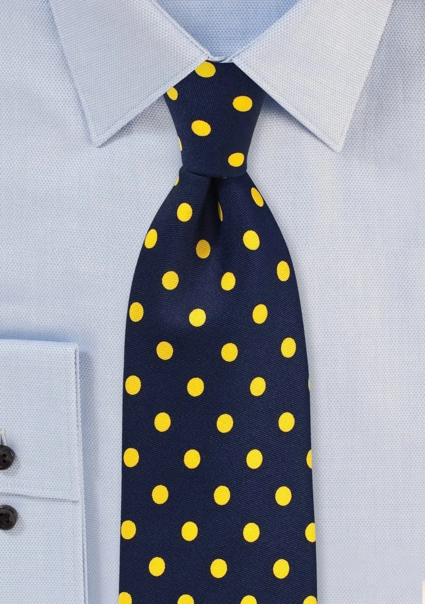 Navy and Lemon Yellow Polka Dot Necktie