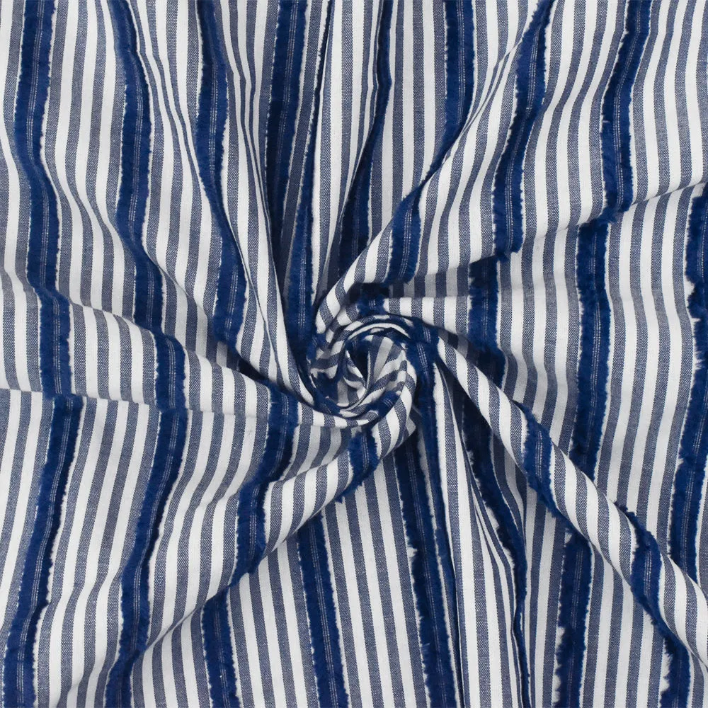 Navy-White Famous Maker Cotton Stripe Texture Shirting Fabric