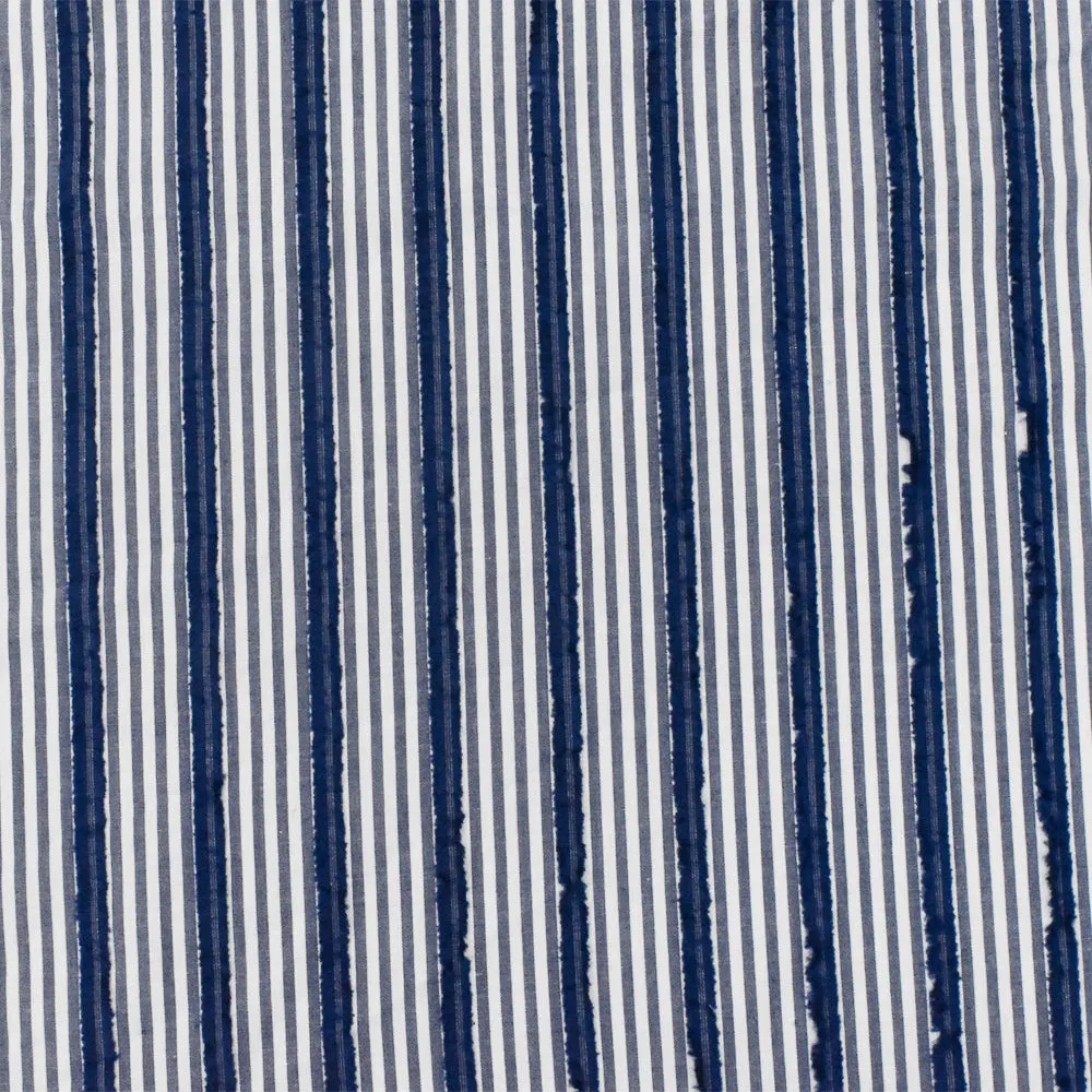 Navy-White Famous Maker Cotton Stripe Texture Shirting Fabric